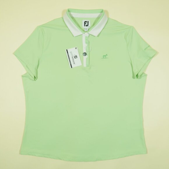 FootJoy High Hampton Resort Golf Polo Shirt Womens XL Green Pique Stretch New - Picture 2 of 10